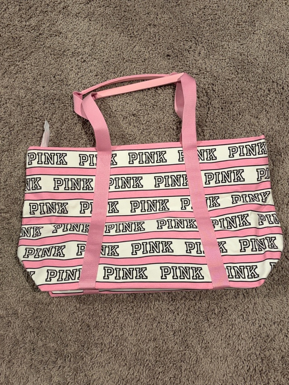 PINK Victoria's Secret Pink and White Logo Stripe Tote